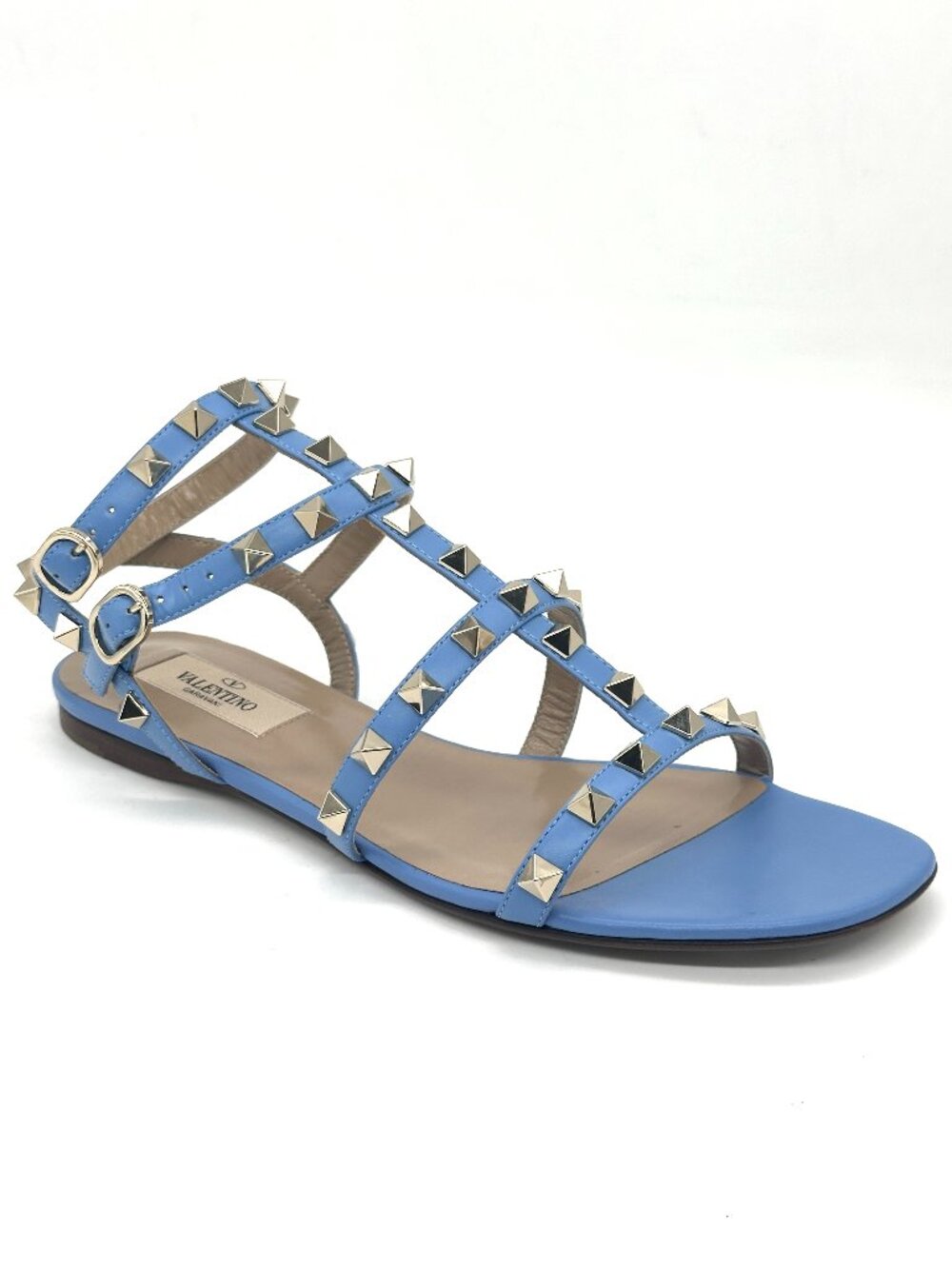 Valentino Rockstud Studded Caged Ankle Strap Flat Gladiator Sandals Shoes - Picture 6 of 16